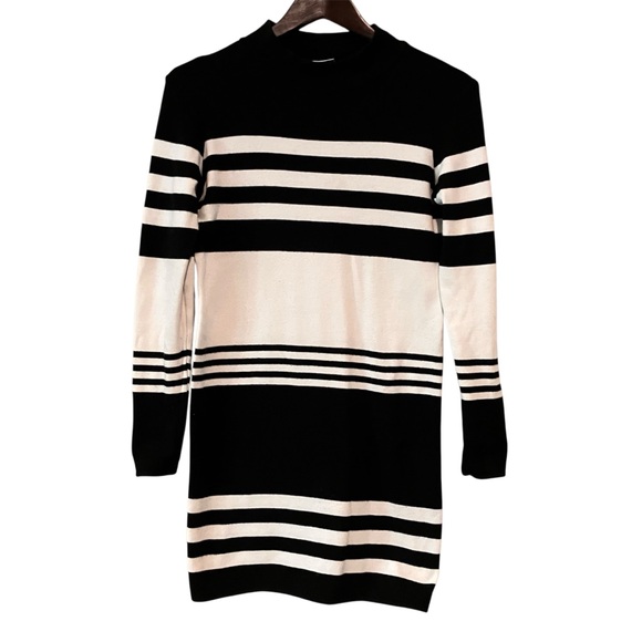 Jacqueline De Young Black and White Striped Turtle Neck Cotton Sweater Dress XS - Picture 2 of 13